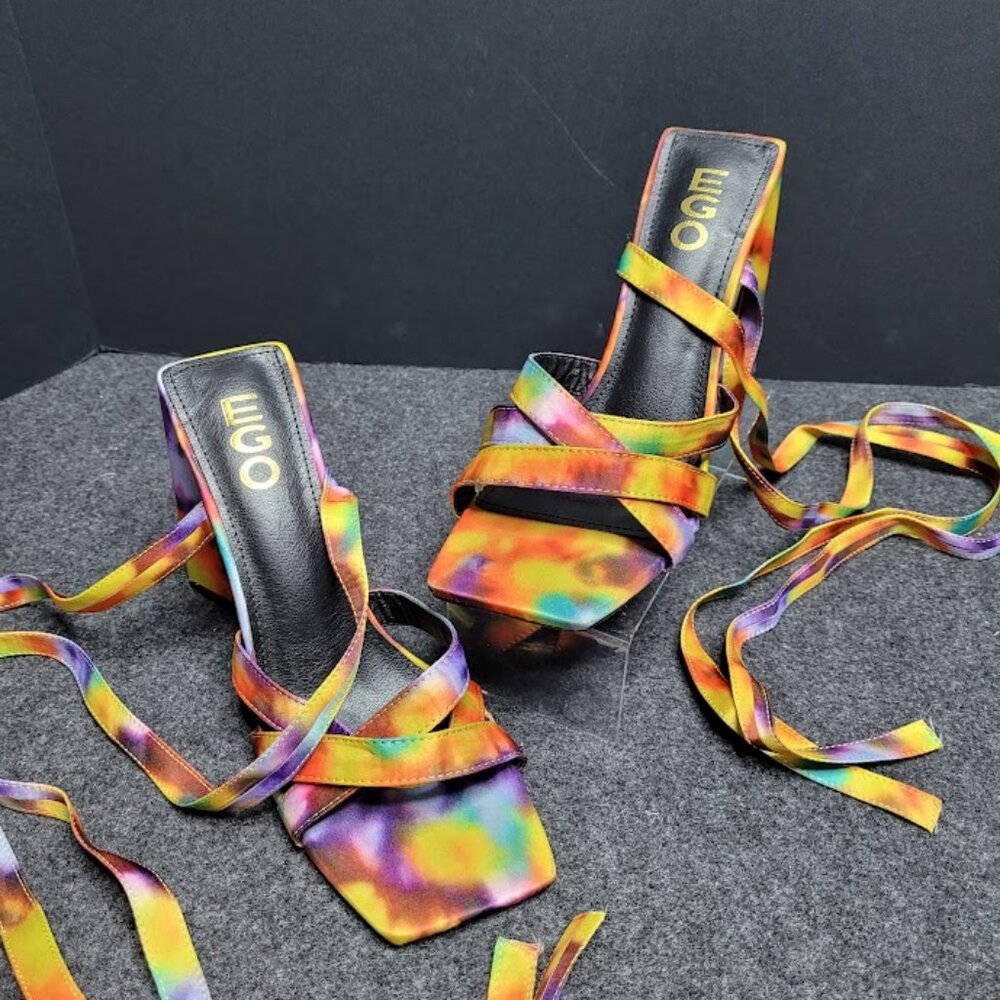 EGO "Krista" Flare Heel Sandals in Multi Print UK 7 US 9.5